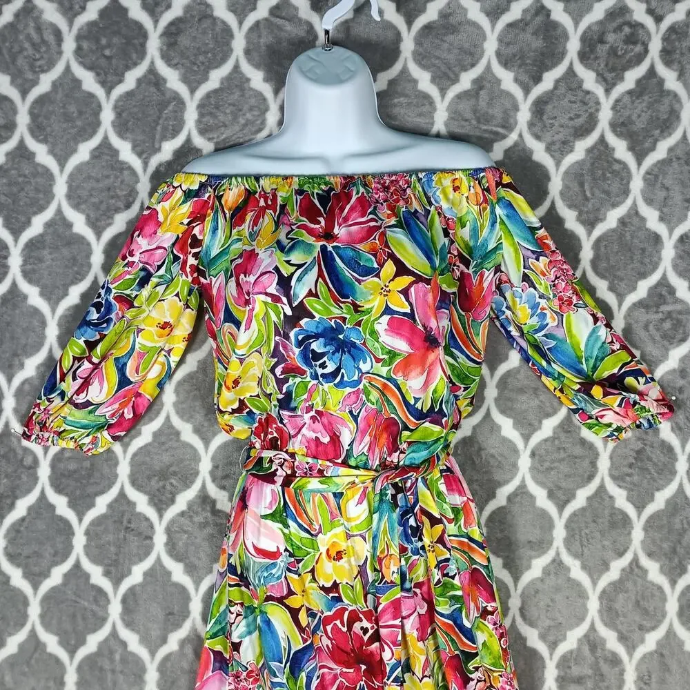 Alexia Admor Dress Size XS Floral Off Shoulder Maxi Boho Tiered Resort - Picture 8 of 11